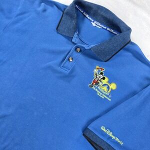 Walt Disney World Blue Happiest Place on Earth Embroidered Mickey Polo Men Sz XL
